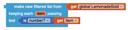 Filter block to keep only numbers in the list.