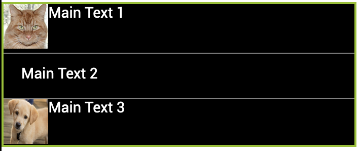 ListView elements for layout Image,MainText